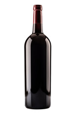 Red wine bottle isolated on transparent background, PNG, Generative AI