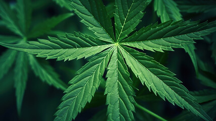 growing organic cannabis herb on the farm, close up of cannabis leaf. Generative Ai