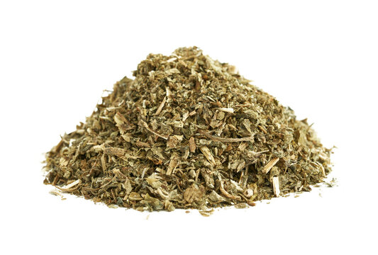 dry catnip Nepeta cataria isolated on white background. pile of dry catnip Nepeta cataria isolated. heap of dry catnip Nepeta cataria isolated 
