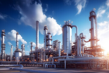 Oil and gas refinery blue sky - obrazy, fototapety, plakaty
