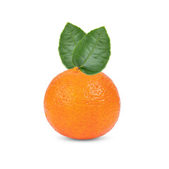 Orange citrus fruit isolated on white or transparent background. One orange fruit with leaves cut out