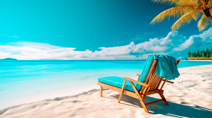 Chill lounge zone on the sandy beach. Generative AI