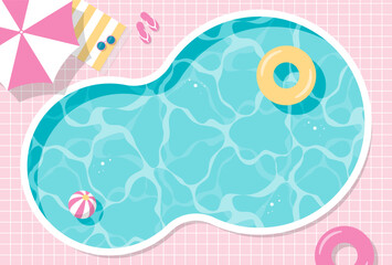 summer vector background with a top view of swimming pool and floats for banners, cards, flyers, social media wallpapers, etc.