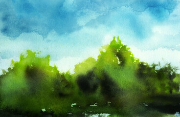 Abstract watercolour quick sketch: sky and forest. 