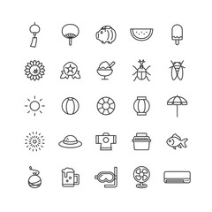 夏に関連する線画アイコンセット