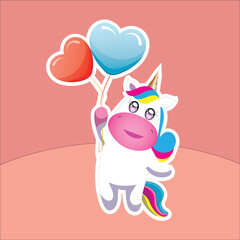 cute unicorn with heart balloon in hand 