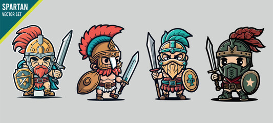 sparta cartoon characters bundle set illustration vector