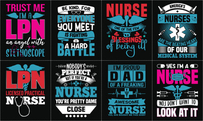 Nurse lettering typographic quotes t shirt design bundle, Nurse Custom Graphic T-shirt Design Template - Print