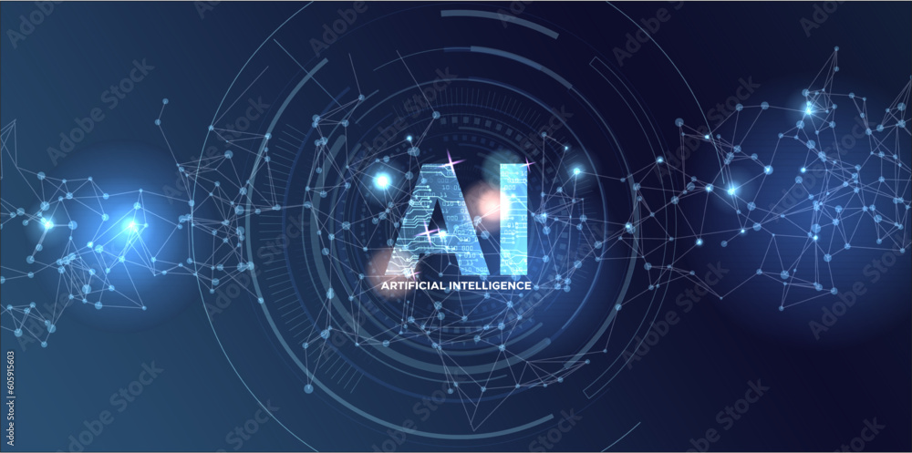 Fototapete artificial intelligence logo, icon. vector symbol ai, deep learning blockchain neural network concep