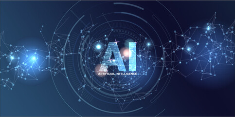 Artificial Intelligence Logo, Icon. Vector symbol AI, deep learning blockchain neural network concept. - 605915603