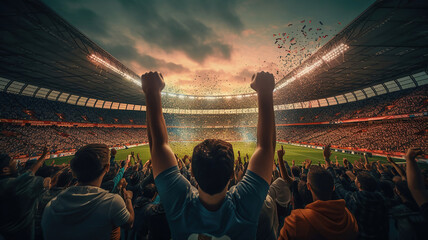 Fototapeta fans are cheering in a soccer stadium. Generative Ai obraz