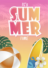 Summer vector poster design. Summer element for colorful tropical season holiday decoration. Vector illustration. - 605916009