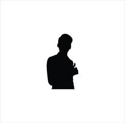 Vector silhouette man standing, black color, angle face. white background for eps 10