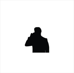 Vector silhouette man standing, black color, angle face. white background for eps 10
