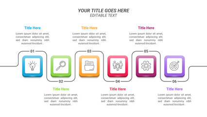 Flowchart Rectangle Infographics From 1 Up to 6 Steps on a 16:9 Ratio Layout for Business Presentations, Goals, Reports, and Website Design.