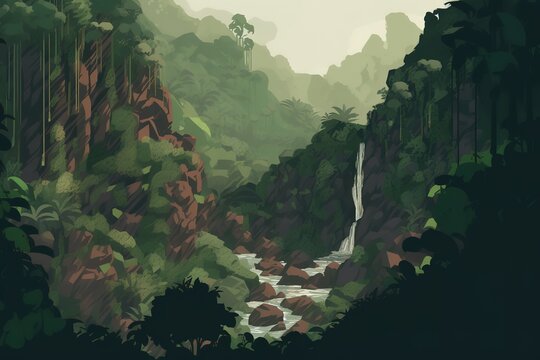 water fall in forrest. Generative AI