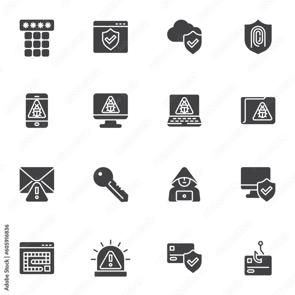 Poster cyber and web security vector icons set