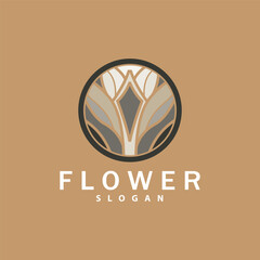 Lotus Logo, Flower Plant Vector, Minimalist Simple Line Design, Symbol Icon Template