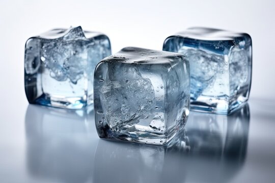 Set of peaces of pure natural crushed ice cubes on white background