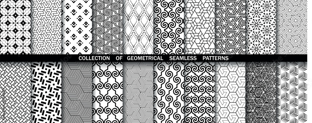 Wall mural geometric set of seamless black and white patterns. simpless vector graphics