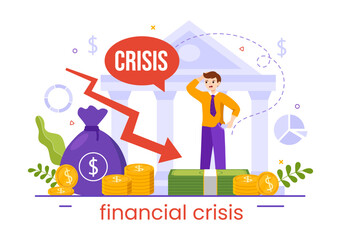 Financial Crisis Vector Illustration with Bankruptcy, Collapse of the Economy and Cost Reduction in Flat Cartoon Hand Drawn Landing Page Templates