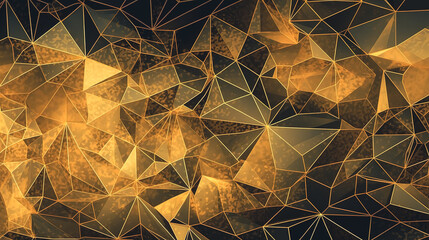 Abstract low poly background of triangles in golden color, generative AI.