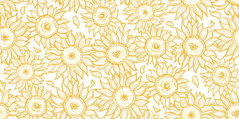 Seamless pattern with sunflower on a white background