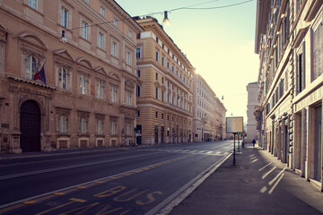 Fototapeta na wymiar Empty street in Rome city, Lazio, Italy