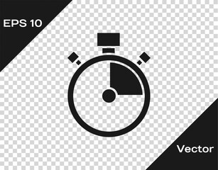 Black Stopwatch icon isolated on transparent background. Time timer sign. Chronometer sign. Vector