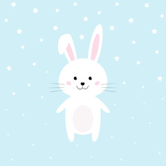 Cute rabbit print. Sweet baby boy shower cards. Cool and lovely rabbit illustrations for baby T-shirt, baby clothes, invitation, simple Scandinavian baby design