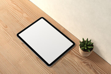 Realistic tablet mockup top view angle blank	