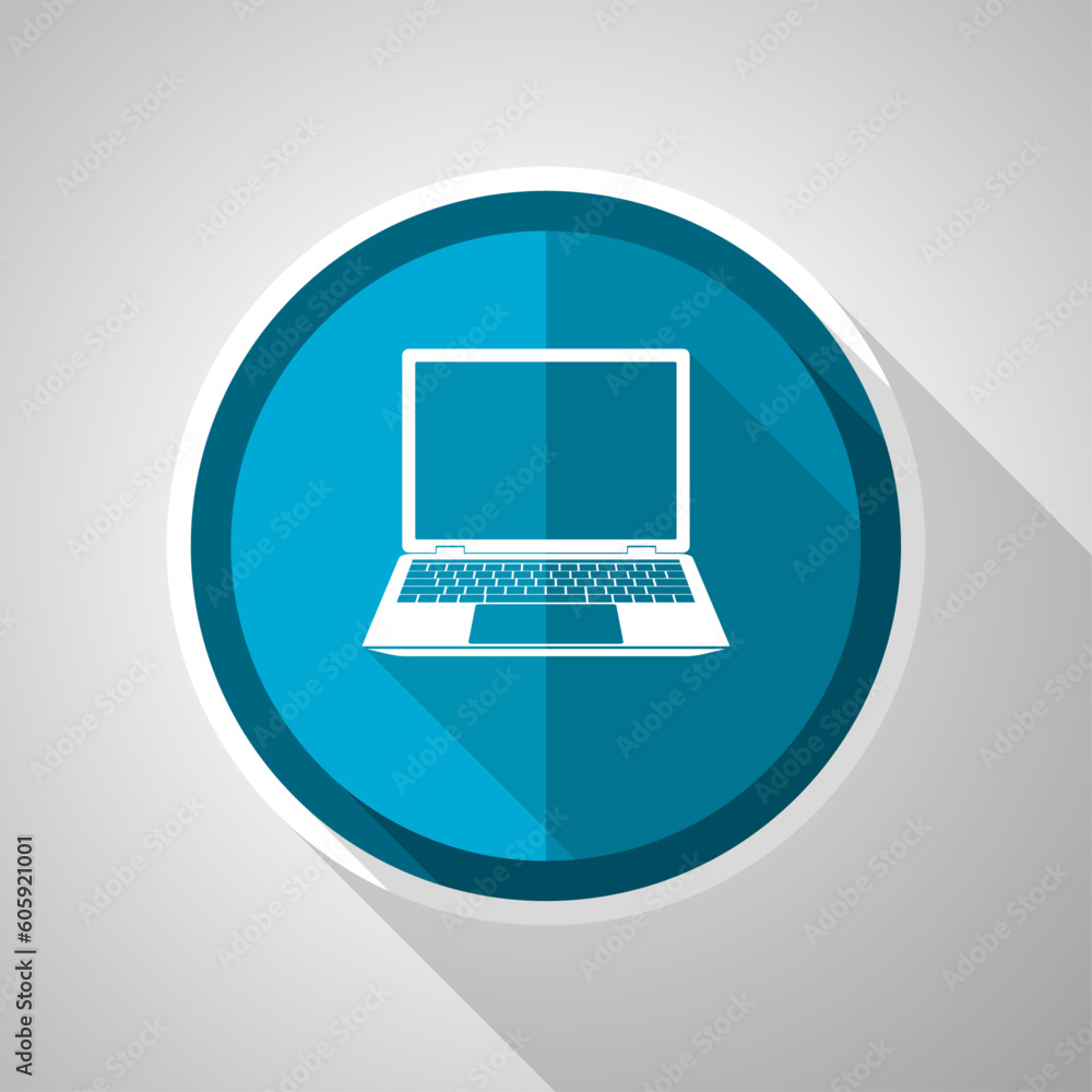 Aufkleber open notebook, laptop, mobile computer symbol, flat design vector blue icon with long shadow
