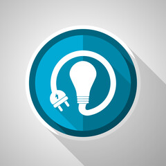 Bulb, innovation, electricity symbol, flat design vector blue icon with long shadow