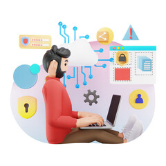 Security Research 3D Character Illustration