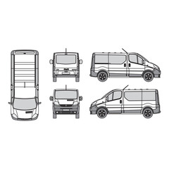 Obraz premium minibus car outline, vintage 2001 year, isolated white background, front, back, top and side view, part 3
