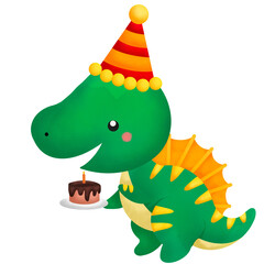 Naklejka premium a watercolour illustration of a dinosaur themed birthday celebration 