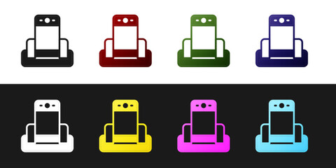 Set Metal detector in airport icon isolated on black and white background. Airport security guard on metal detector check point. Vector