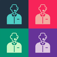 Pop art Football or soccer commentator icon isolated on color background. Vector