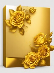Message card design with luxury golden roses. Copy space text. Mockup. Mother's Day