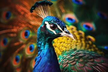 close up of peacock head. Generative AI
