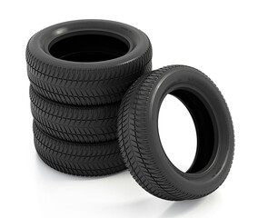 Generic car tyres isolated on white background. 3D illustration