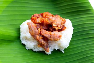 Sticky rice with fried pork