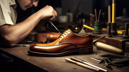 Luxury shoemaking by shoemaker. Generative AI
