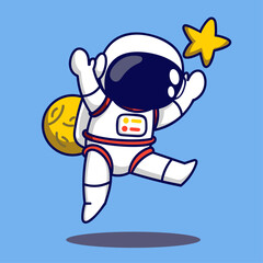 Cute astronaut Cartoon Mascot Character Flying Vector Illustration.