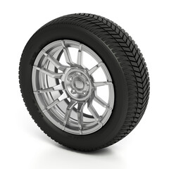 Obraz premium Generic car wheel and tyre isolated on white background. 3D illustration