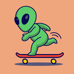 Cute cartoon alien rides a skateboard. Vector illustration in flat style © Papilouz Studio