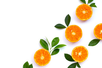 Orange fruits on white background. Citrus fruits low in calories, high in vitamin C and fiber