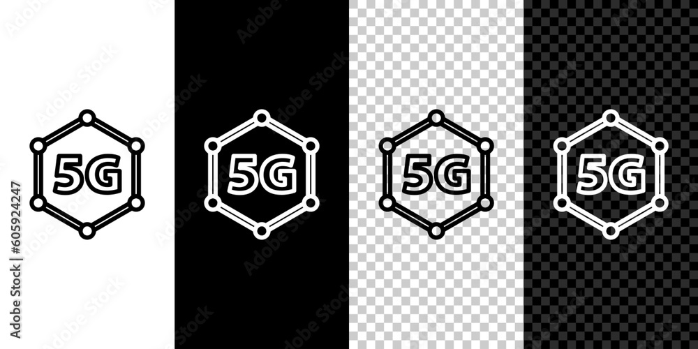 Poster set line 5g new wireless internet wifi connection icon isolated on black and white background. globa