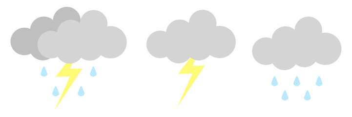 Cloudy weather thunderstorm rain flat simple vector illustration. Fit for icons, elements, stickers, web design, etc.