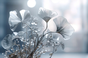 Beautiful glass flowers on light gray background